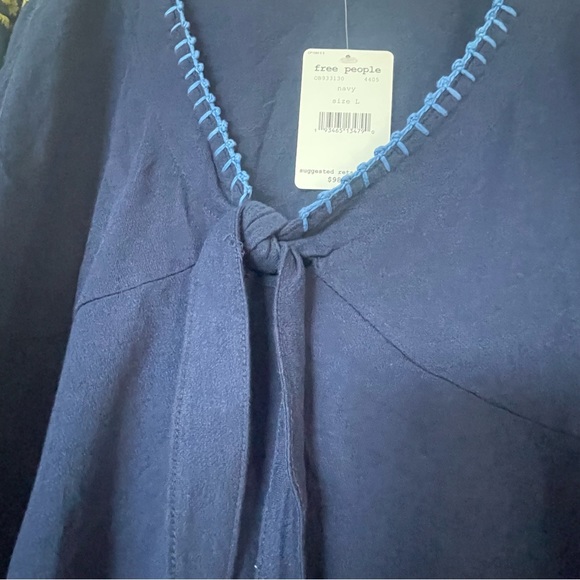 Free people embroidered navy cropped tie top - Picture 4 of 7